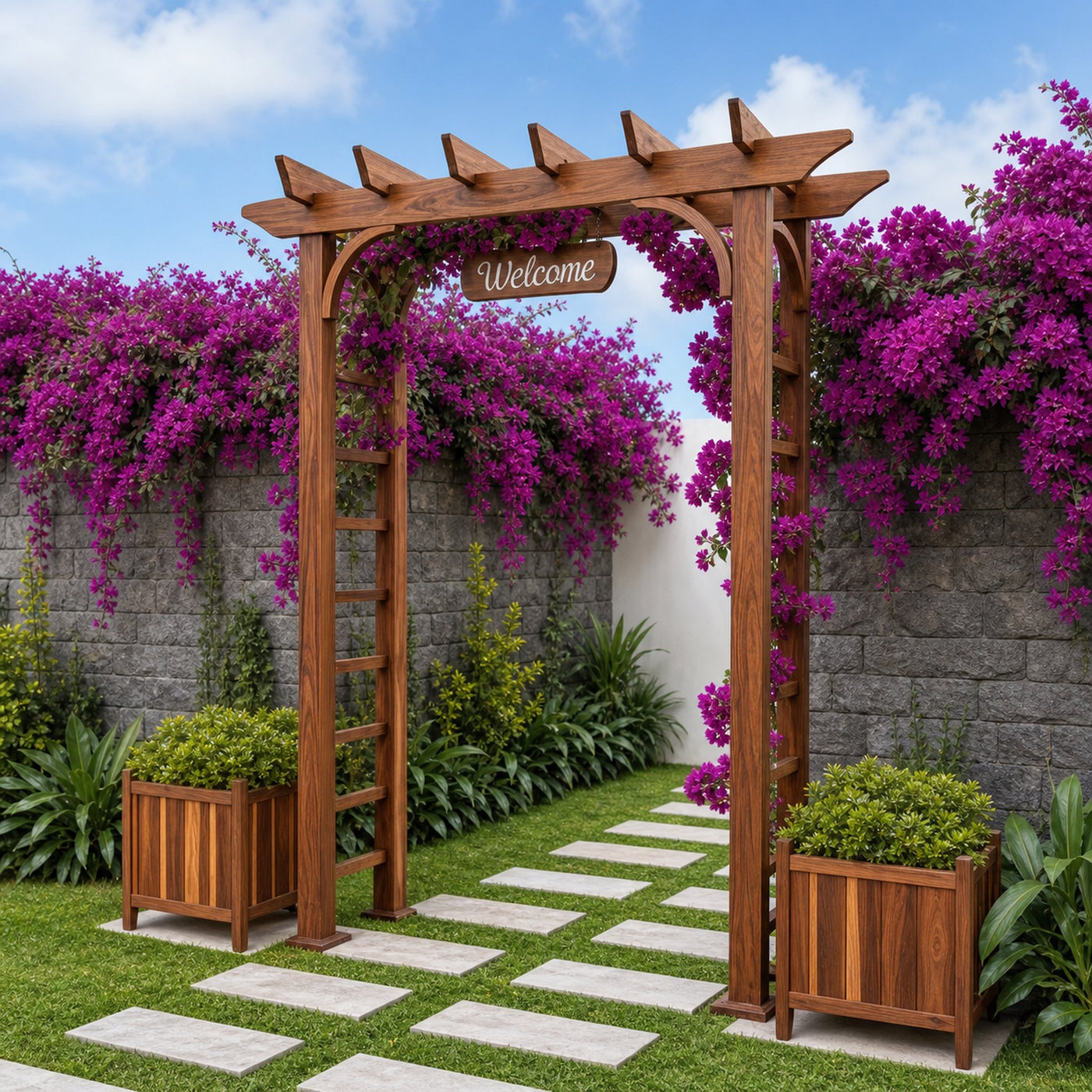 Rustic Garden Arbor Archway For Outdoor Pathway Entrance