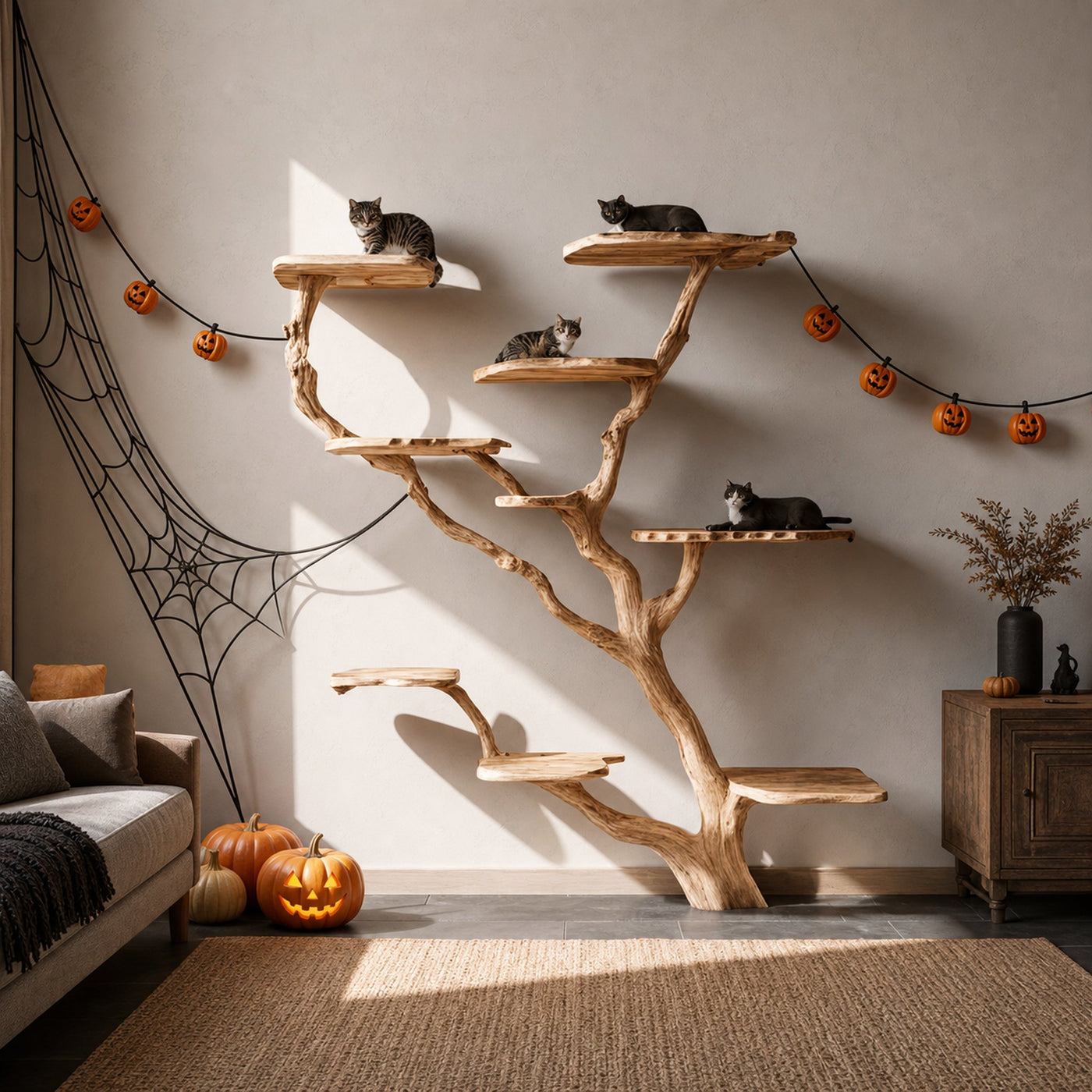 Rustic Halloween Cat Tree Wall Mounted Living Room
