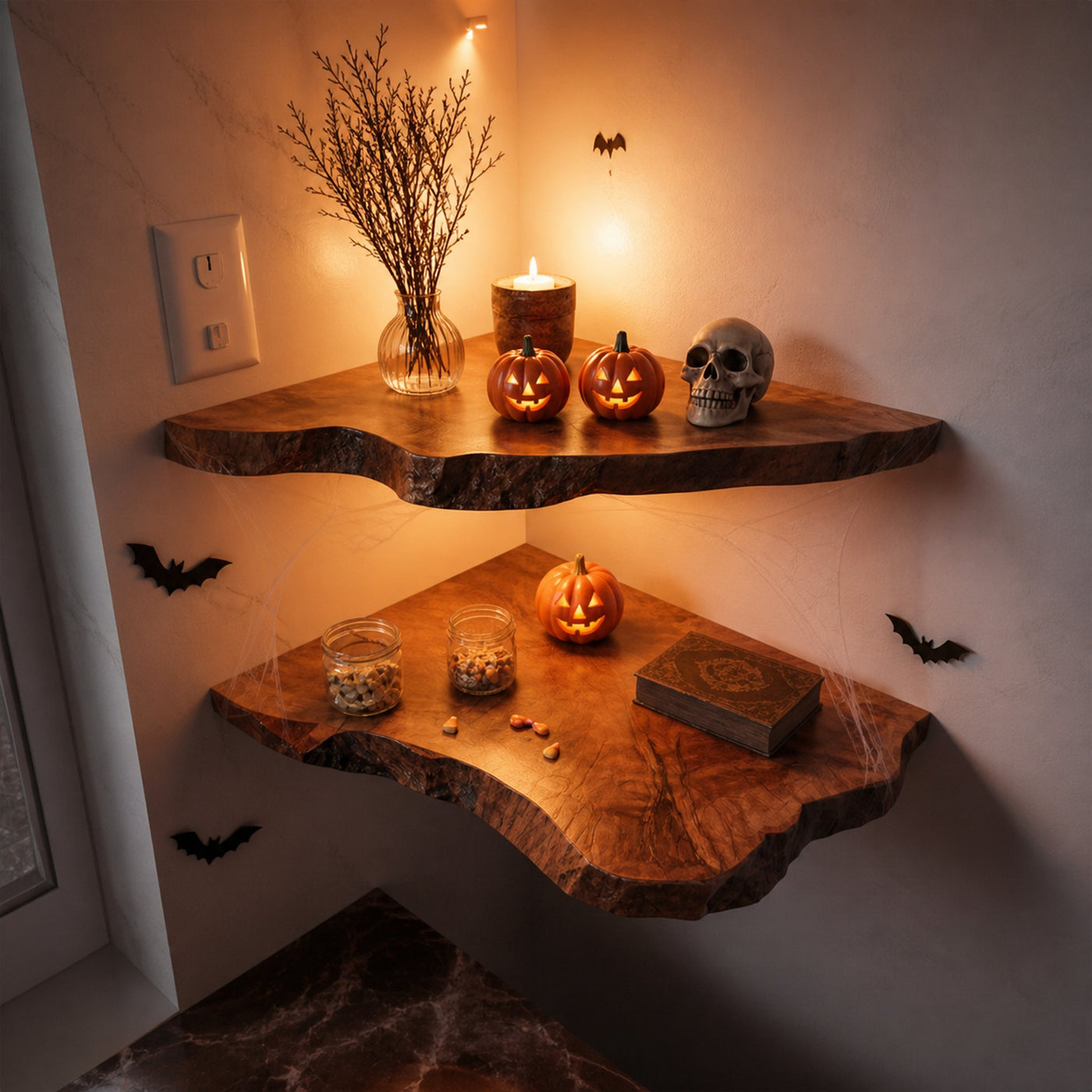 Rustic Halloween Farmhouse Floating Wall Shelf Home Decor
