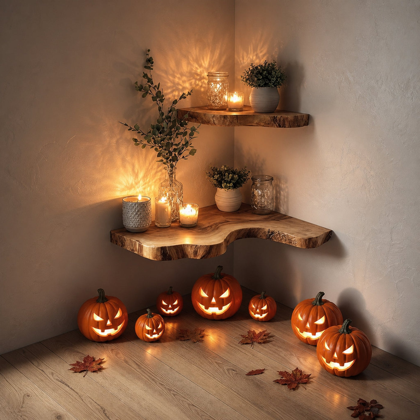 Rustic Halloween Farmhouse Wooden Floating Shelf Home Decoration