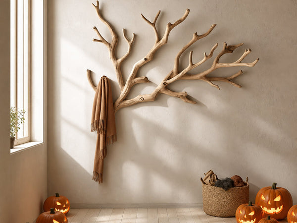 Rustic Hallway Coat Rack Stand Wooden Tree Branch Halloween Home Decor