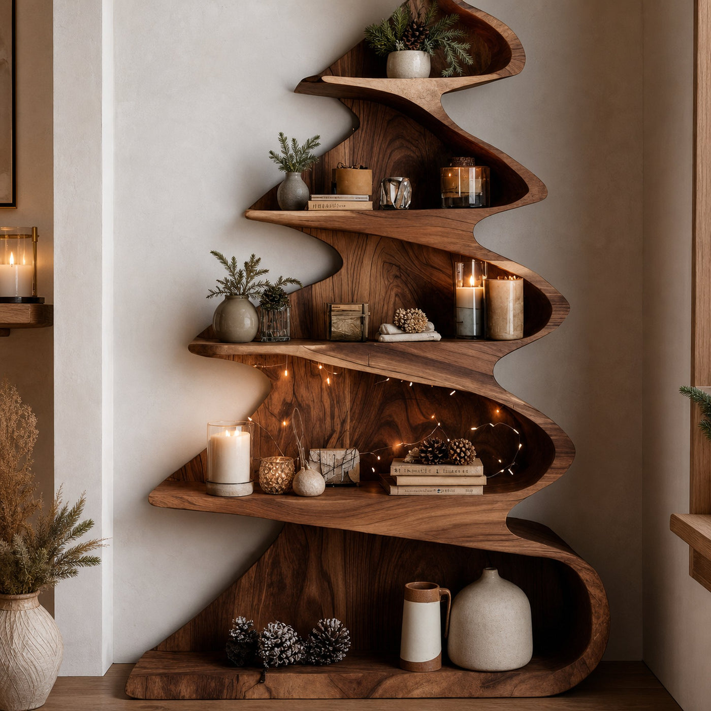 Rustic Handcrafted Christmas Tree Shelf For Holiday Display - product view 6