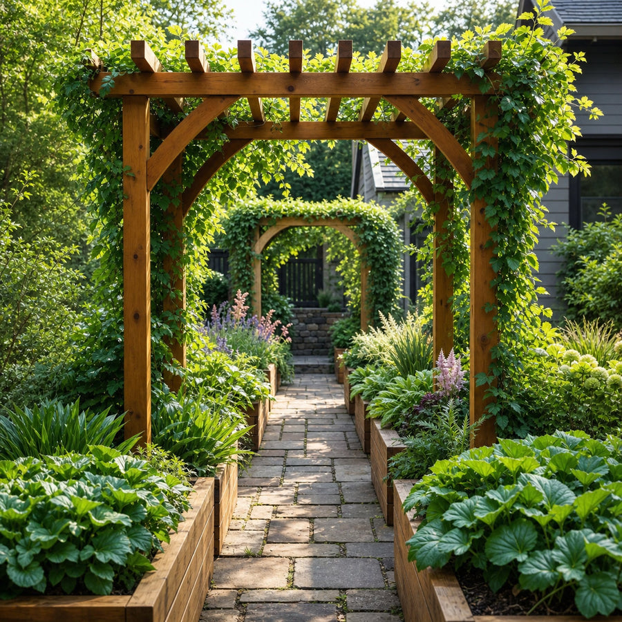 Rustic Handcrafted Pergola Garden Archway For Outdoor Patio And Yard Decor