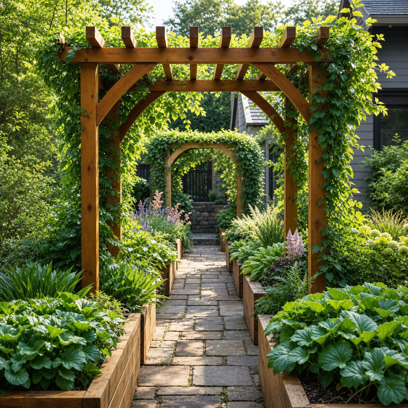 Rustic Handcrafted Pergola Garden Archway For Outdoor Patio And Yard Decor