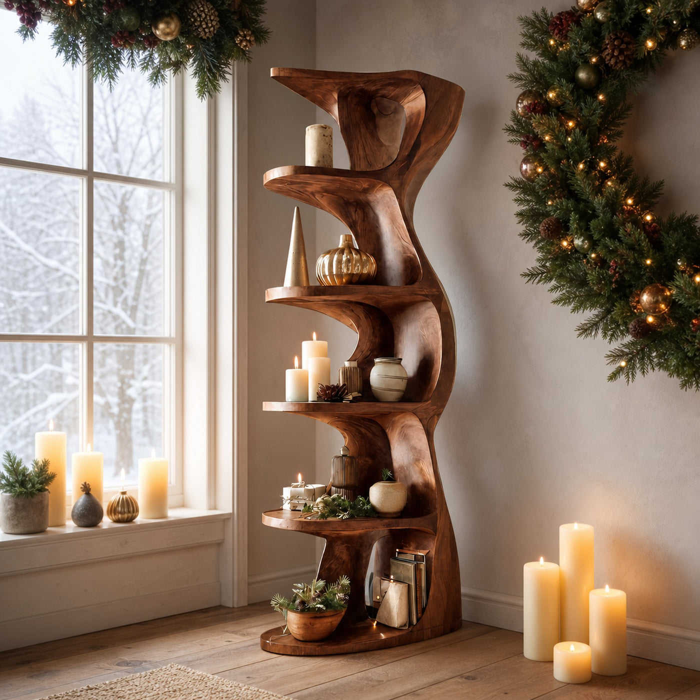 Rustic Handcrafted Standing Shelf For Home Décor - product view 6