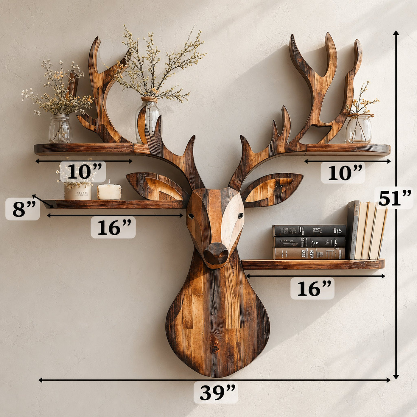 Rustic Handcrafted Wood Deer Shelf For Living Room Decor - product view 6