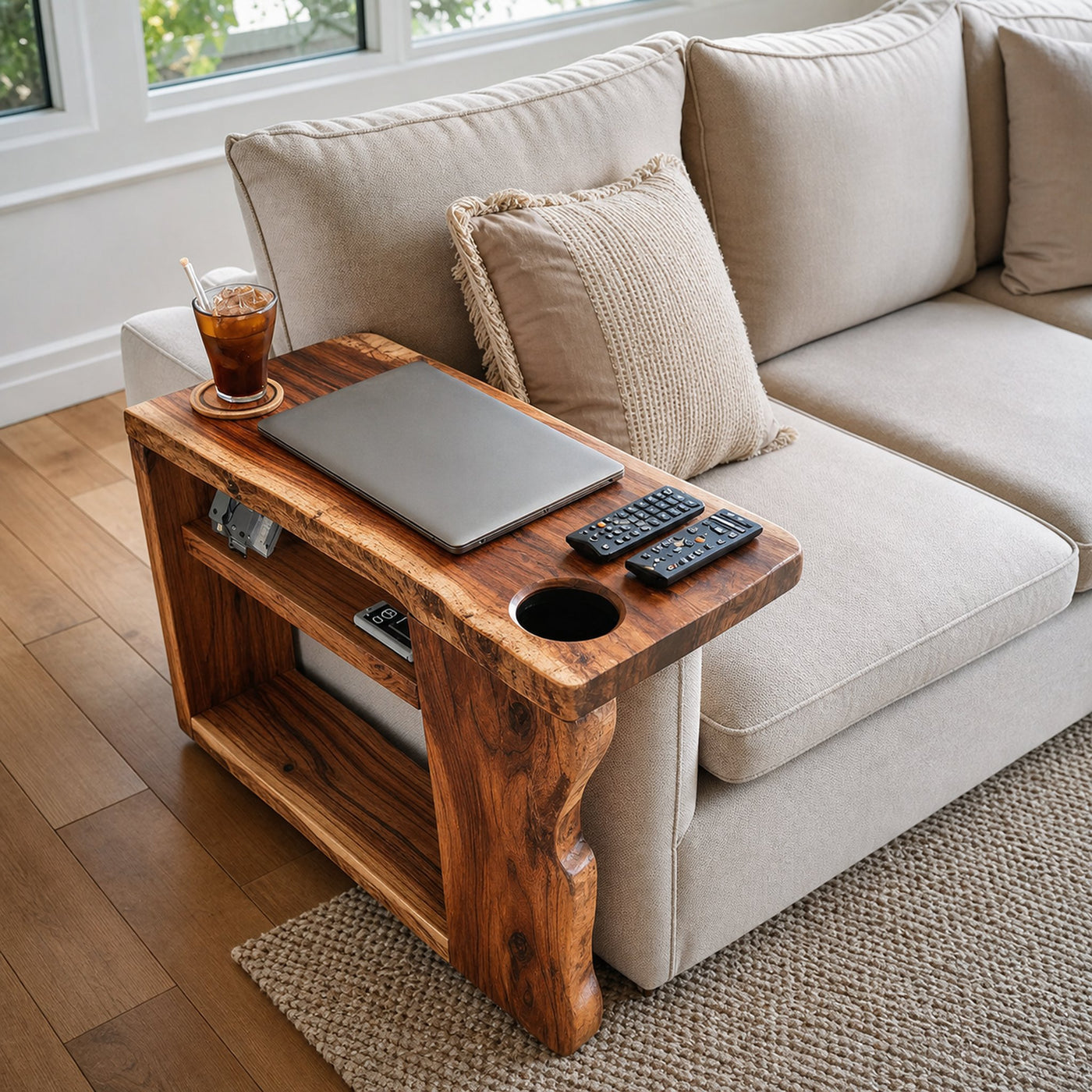 Rustic Handcrafted Wooden Armrest For Sofa Decor - product view 6