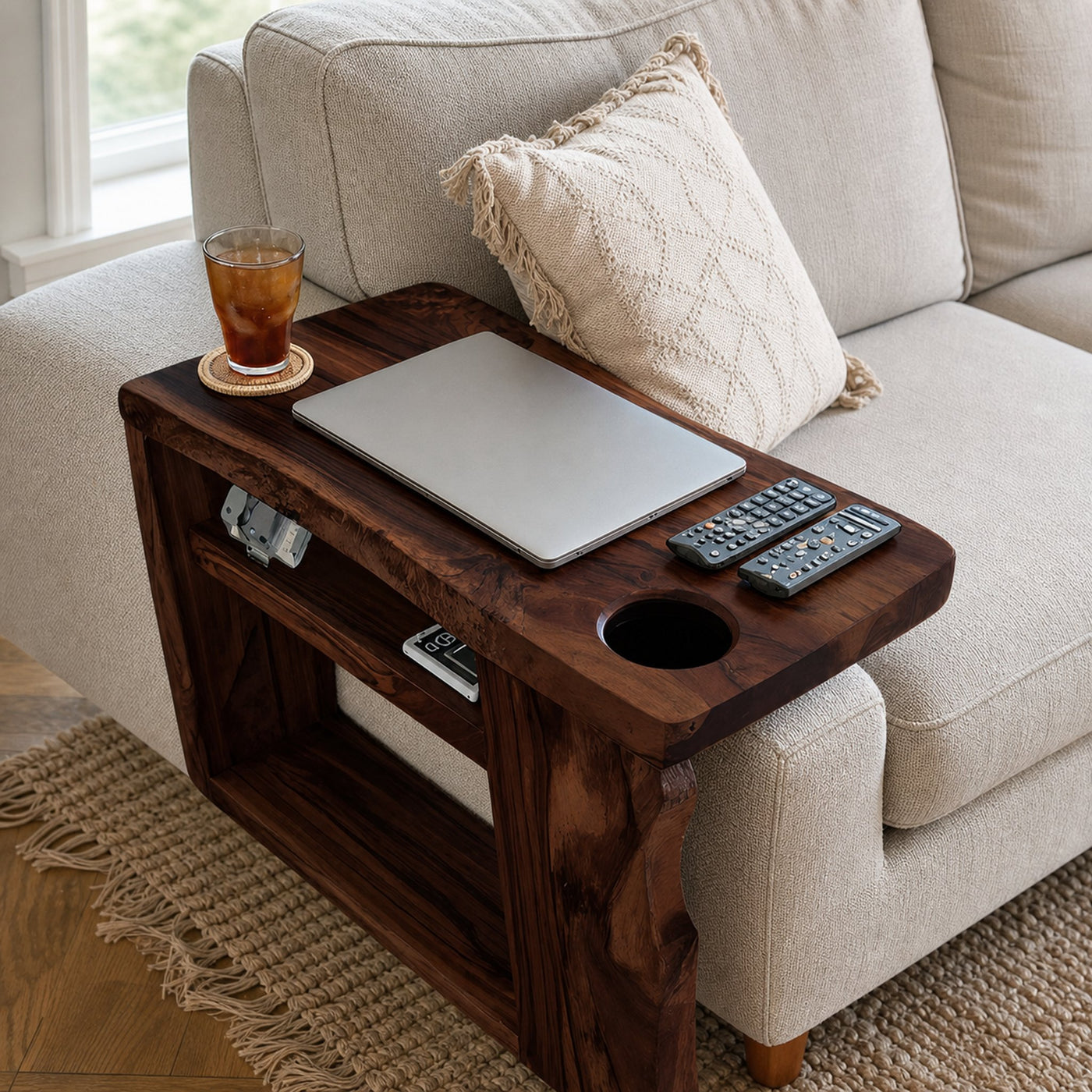 Rustic Handcrafted Wooden Armrest For Sofa Decor - product view 7