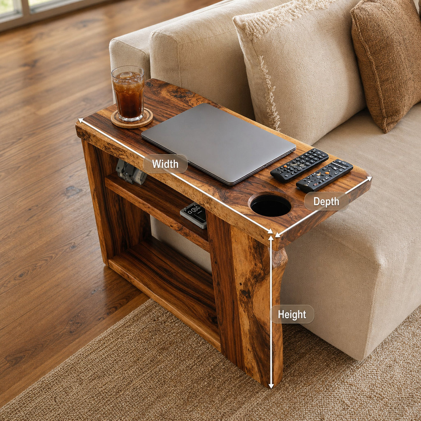 Rustic Handcrafted Wooden Armrest For Sofa Decor - product view 8