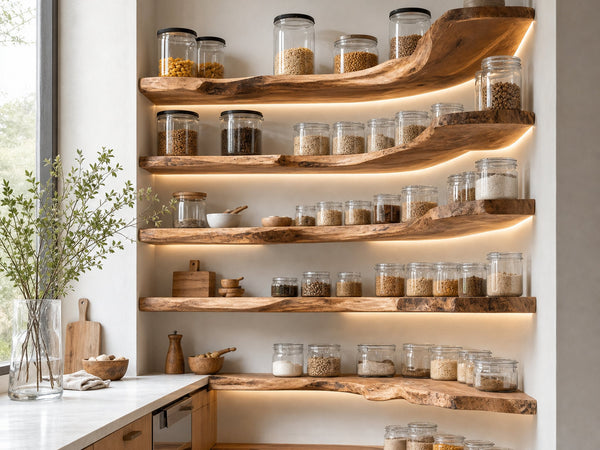 Rustic Handmade Wooden Spice Rack For Kitchen Wall