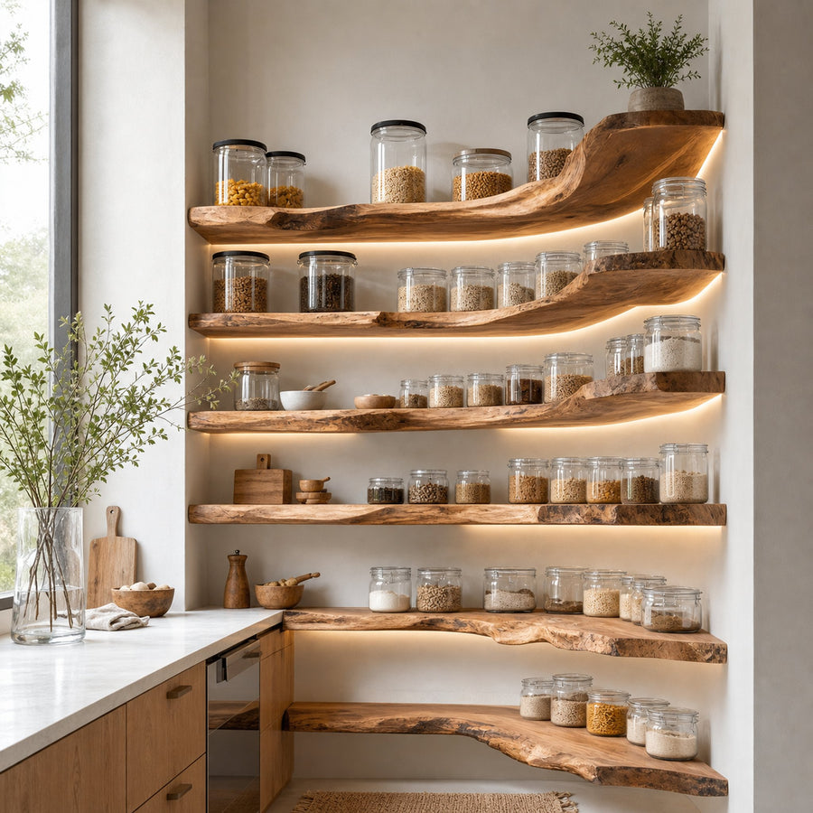 Rustic Handmade Wooden Spice Rack For Kitchen Wall