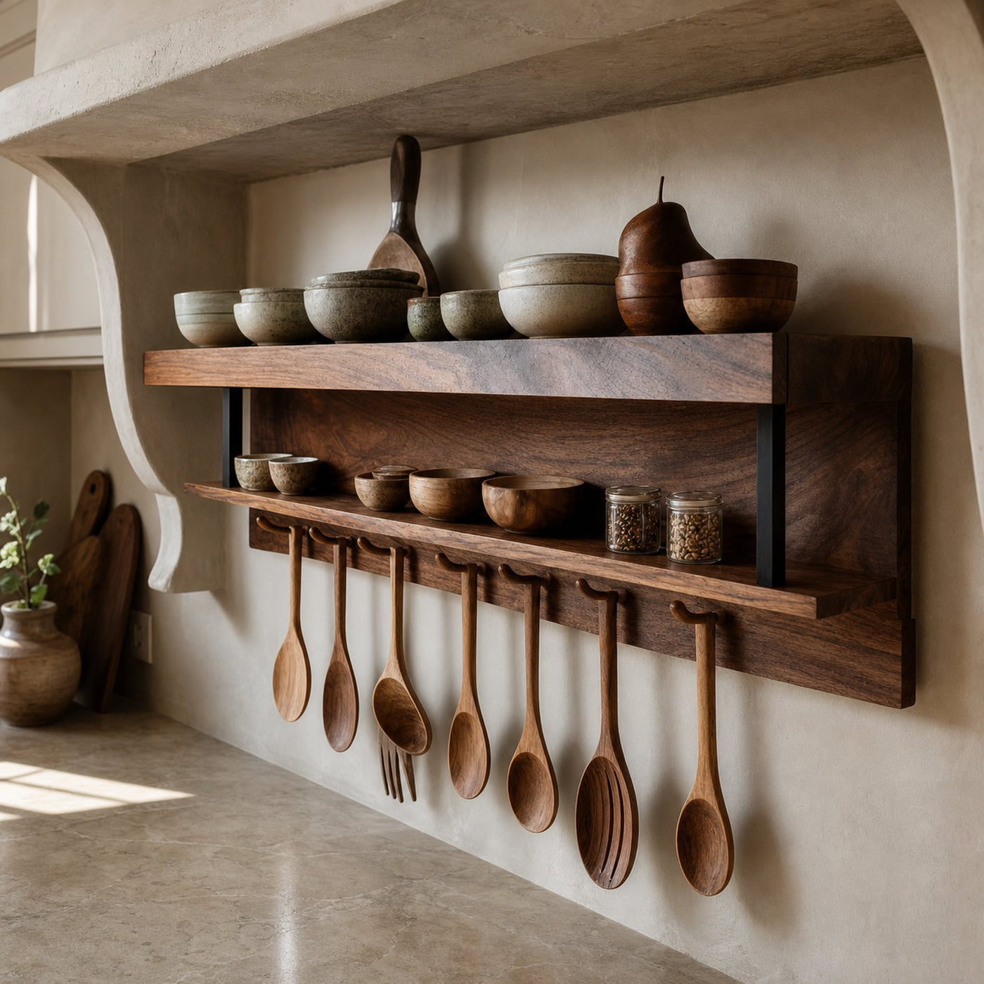Rustic Hanging Wall Shelf For Kitchen Or Dining Room