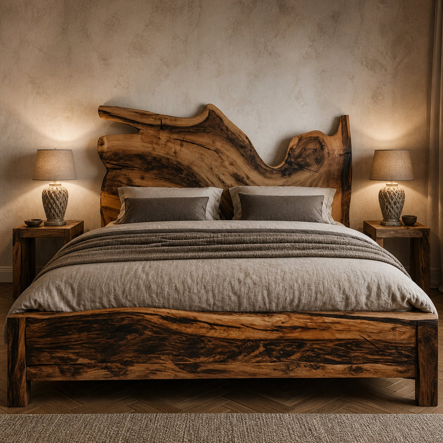 Rustic Headboard Design For Bedroom And Living Room With Unique Live Edge Features