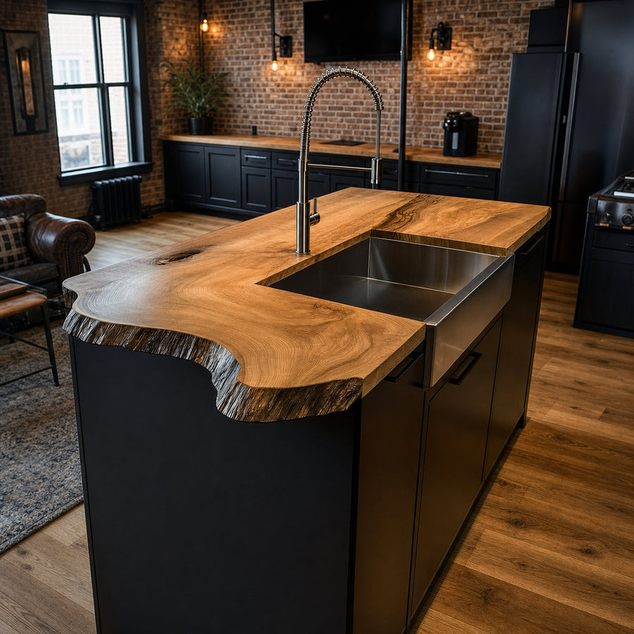 Rustic Industrial Luxury Live Edge Kitchen Island Kitchen Or Loft Interior