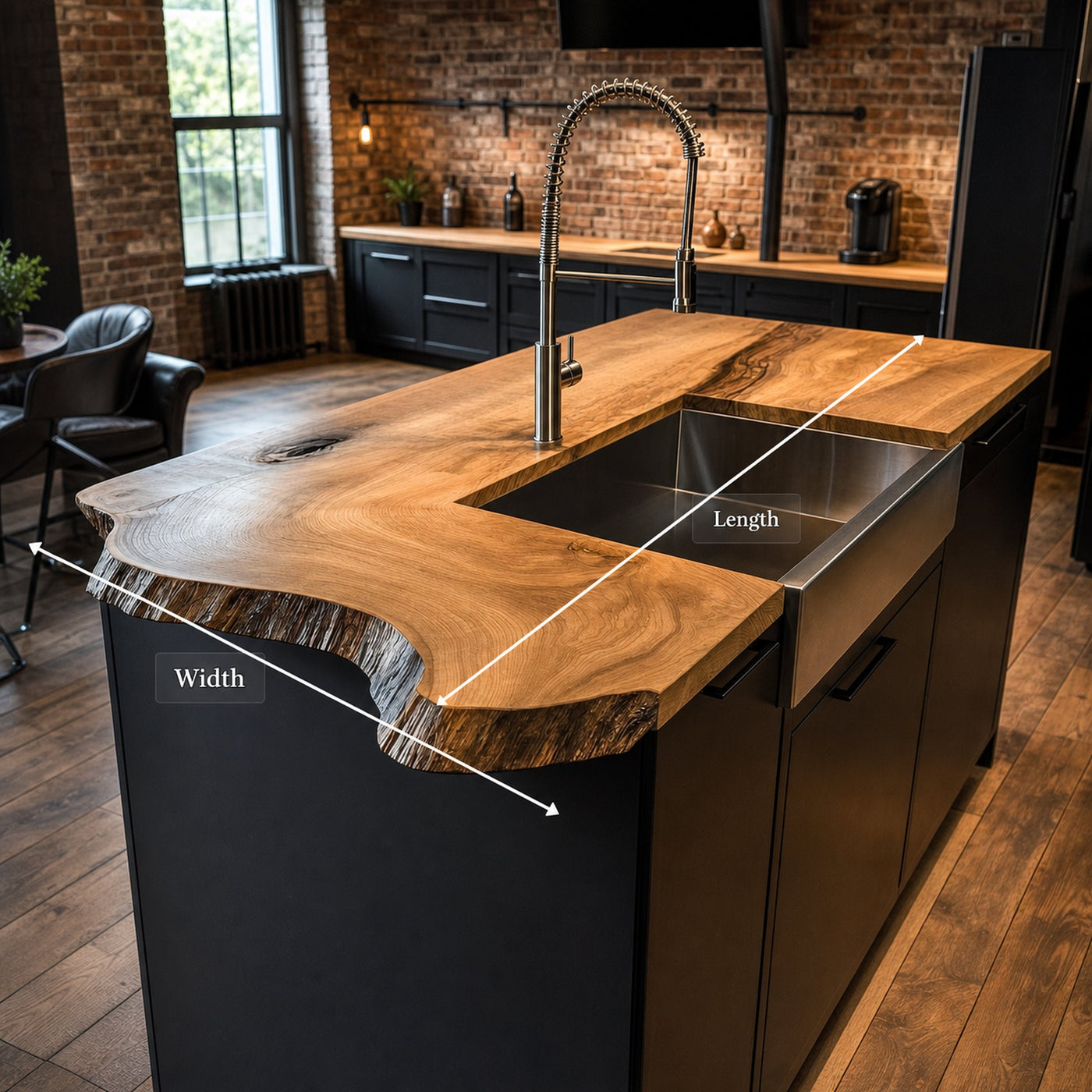 Rustic Industrial Luxury Live Edge Kitchen Island Kitchen Or Loft Interior - product view 6
