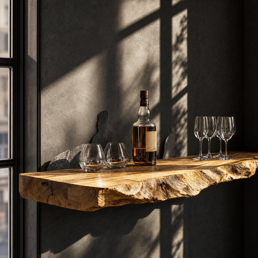 Rustic Industrial Wood Bar Wall Shelf For Home Bar Storage