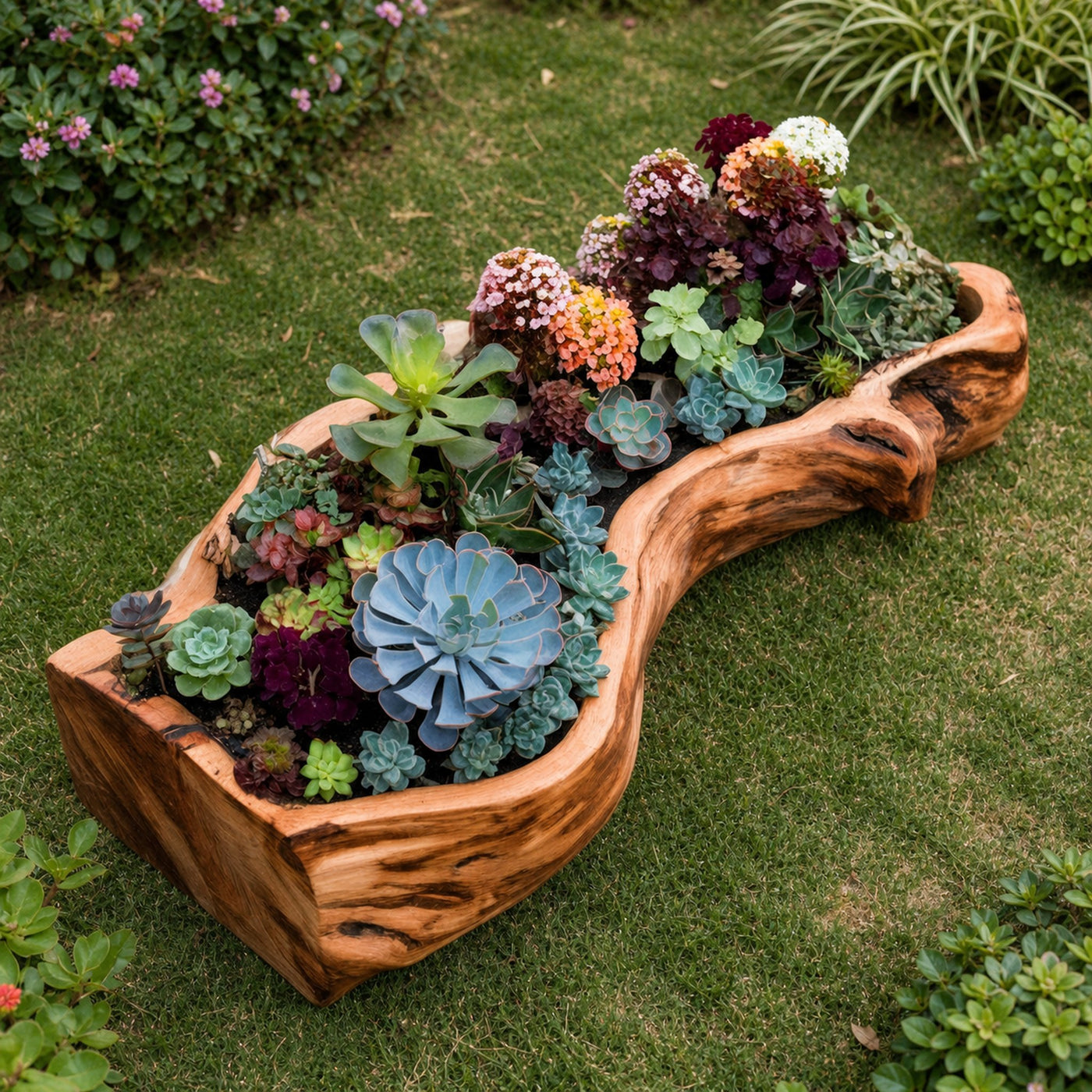 Rustic Interior Style Natural Wood Planter For Succulents Flowers And Garden Spaces