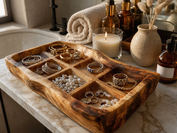Rustic Jewelry Tray Multi Slot Display For Bathroom