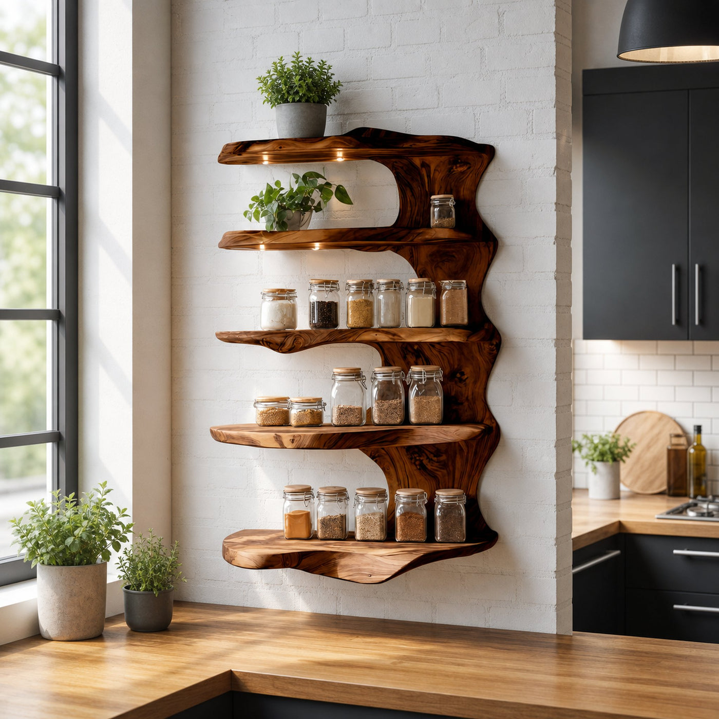 Rustic Kitchen Decor Wooden Spice Storage Shelf - product view 6