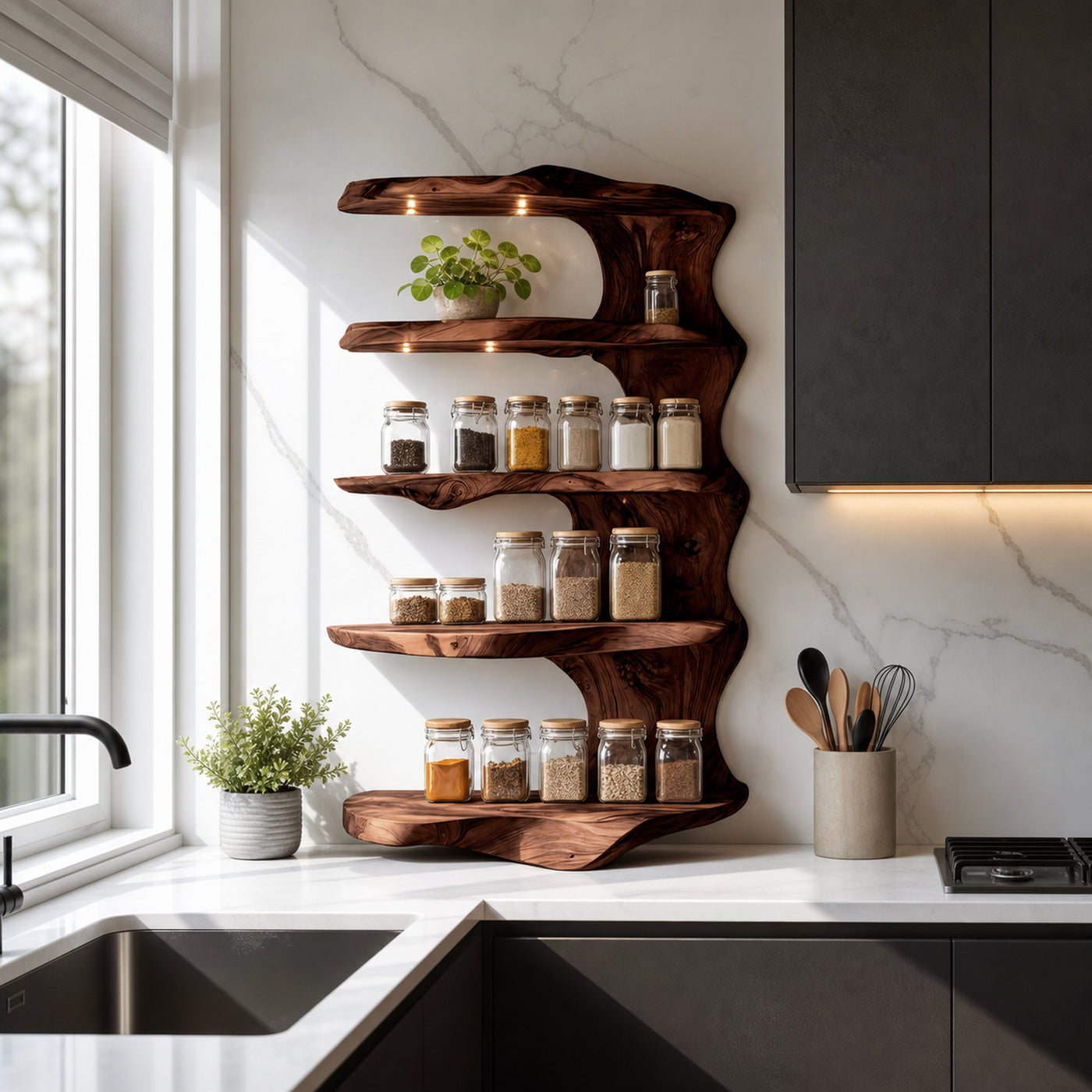 Rustic Kitchen Decor Wooden Spice Storage Shelf - product view 7