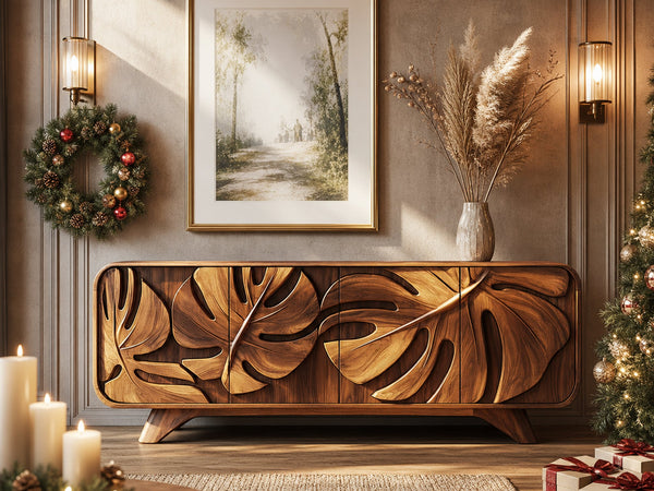 Rustic Leaf Cabinet Christmas Holiday Living Room Decor