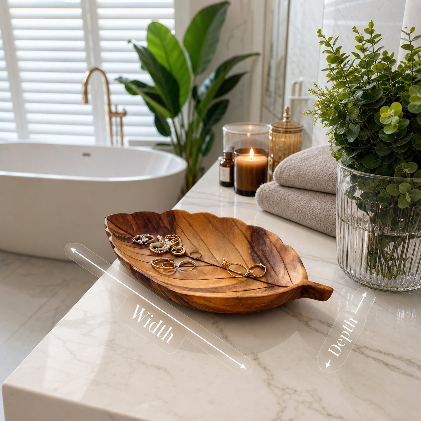 Rustic Leaf Carved Jewelry Tray For Bathroom - product view 6
