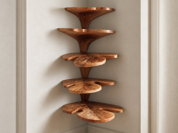 Rustic Leaf Corner Shelf Living Room Wall Decor Display