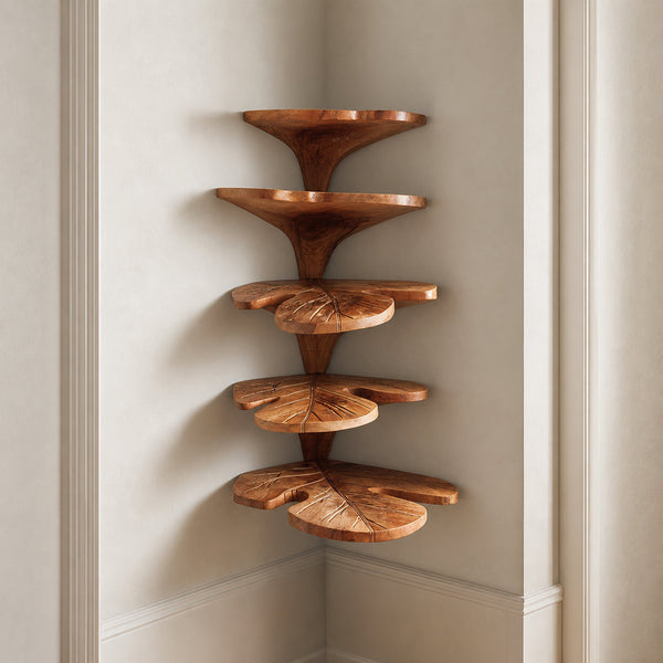 Rustic Leaf Corner Shelf Living Room Wall Decor Display