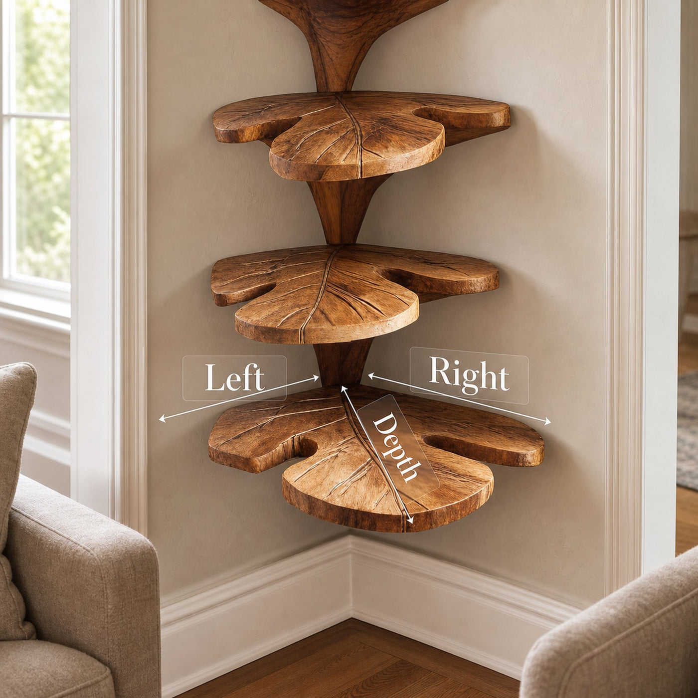 Rustic Leaf Corner Shelf Living Room Wall Decor Display - product view 8