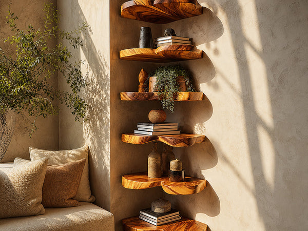 Rustic Leaf Floating Shelf Kitchen Wall Organizer Display