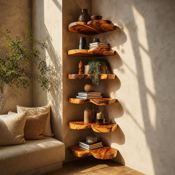 Rustic Leaf Floating Shelf Kitchen Wall Organizer Display