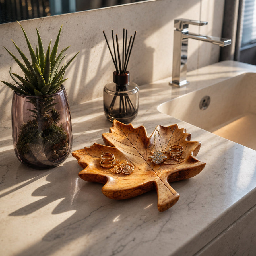 Rustic Leaf Jewelry Tray For Bathroom Or Bedroom