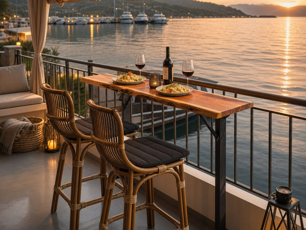 Rustic Live Edge Balcony Bar Table For Rail Mount Patio Or Apartment Deck