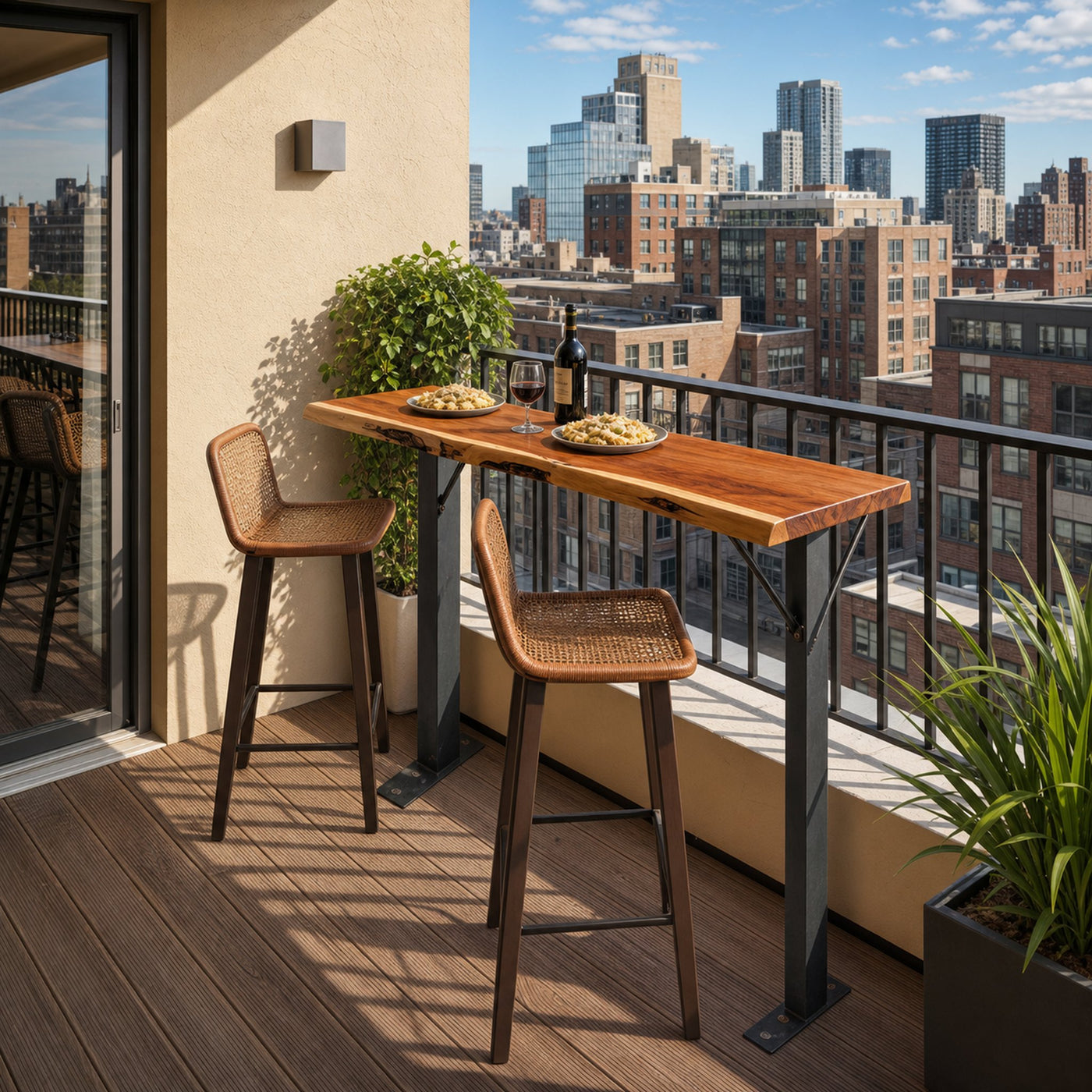 Rustic Live Edge Balcony Bar Table For Rail Mount Patio Or Apartment Deck - product view 6