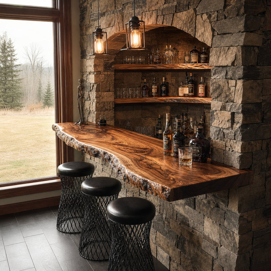 Rustic Live Edge Bar Shelf Home Decor