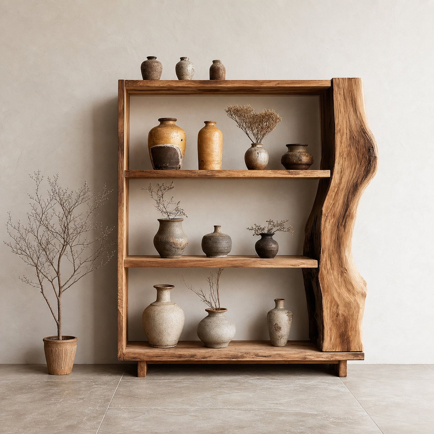 Rustic Live Edge Bookshelf Living Room Display Storage