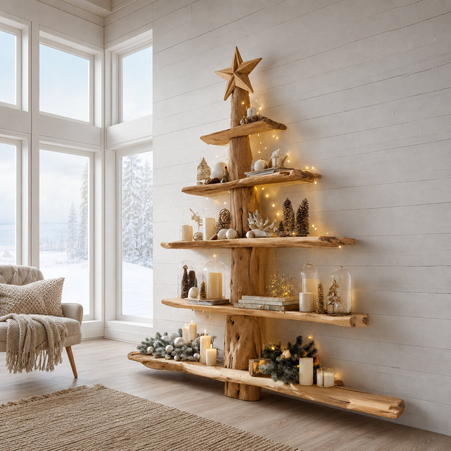 Rustic Live Edge Christmas Tree Shelf For Holiday Display
