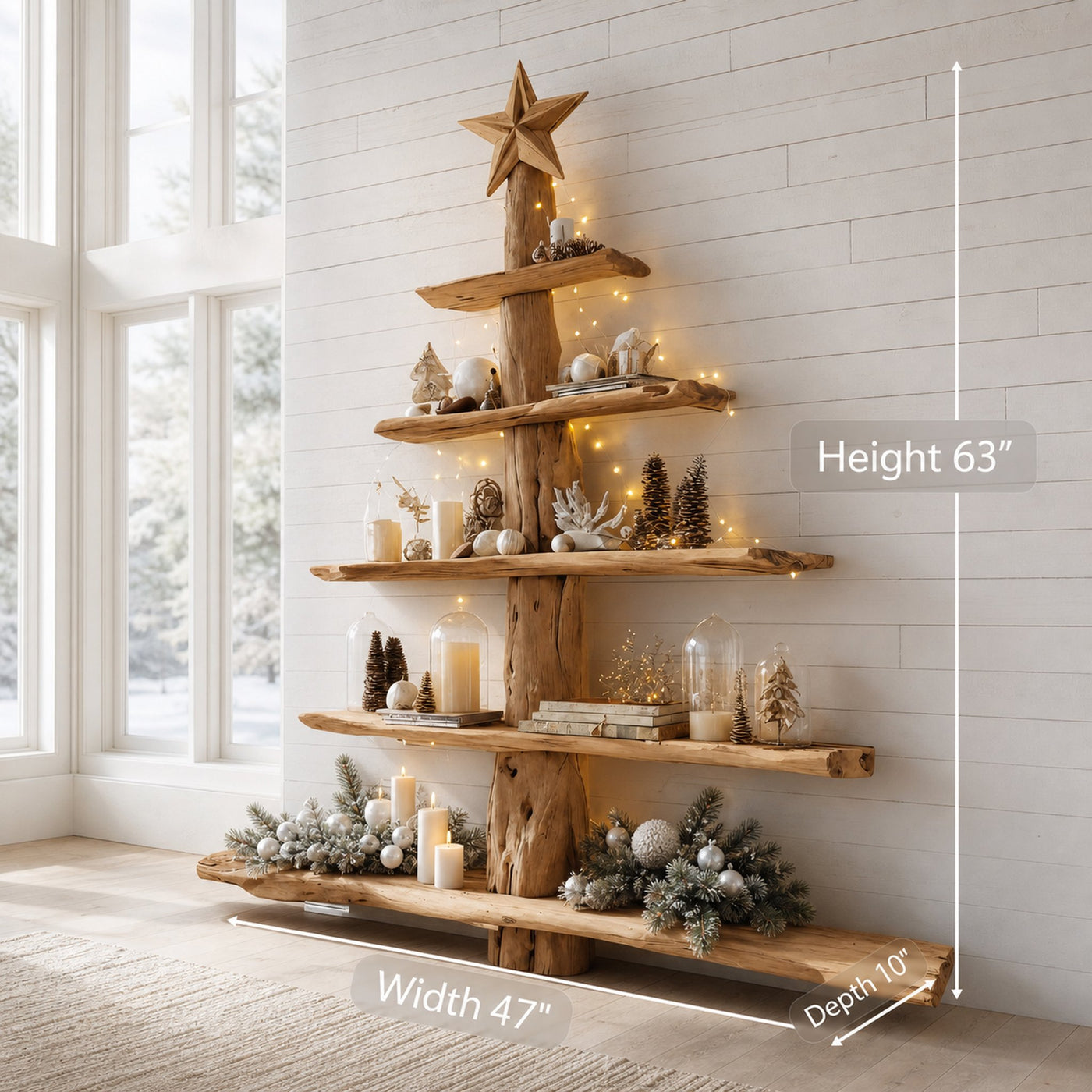 Rustic Live Edge Christmas Tree Shelf For Holiday Display - product view 7