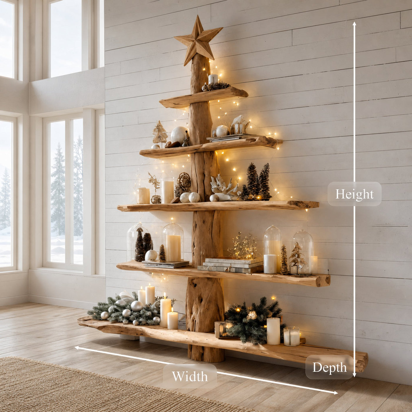Rustic Live Edge Christmas Tree Shelf For Holiday Display - product view 9