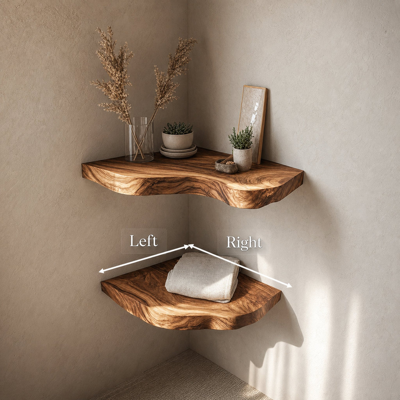 Rustic Live Edge Corner Floating Shelves Solid Wood Living Room Interior Display - product view 6
