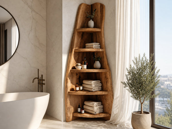 Driftform Wildfire Live Edge Corner Shelf with Tapered Sides