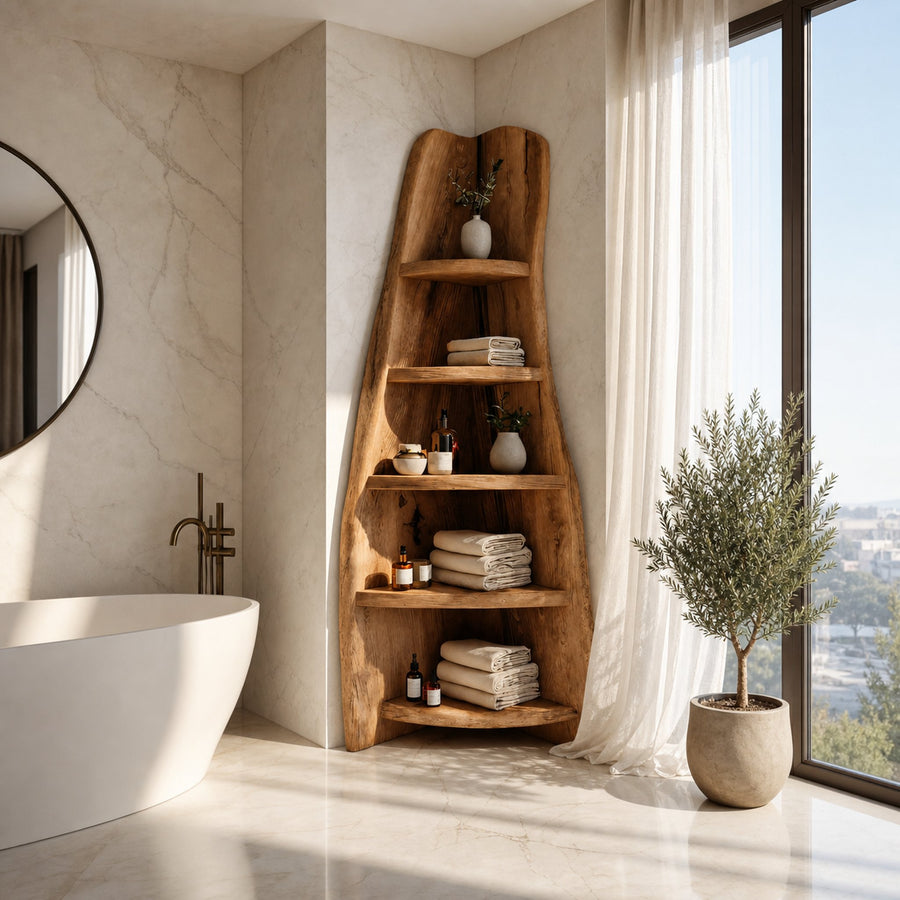 Rustic Live Edge Corner Shelf For Bathroom