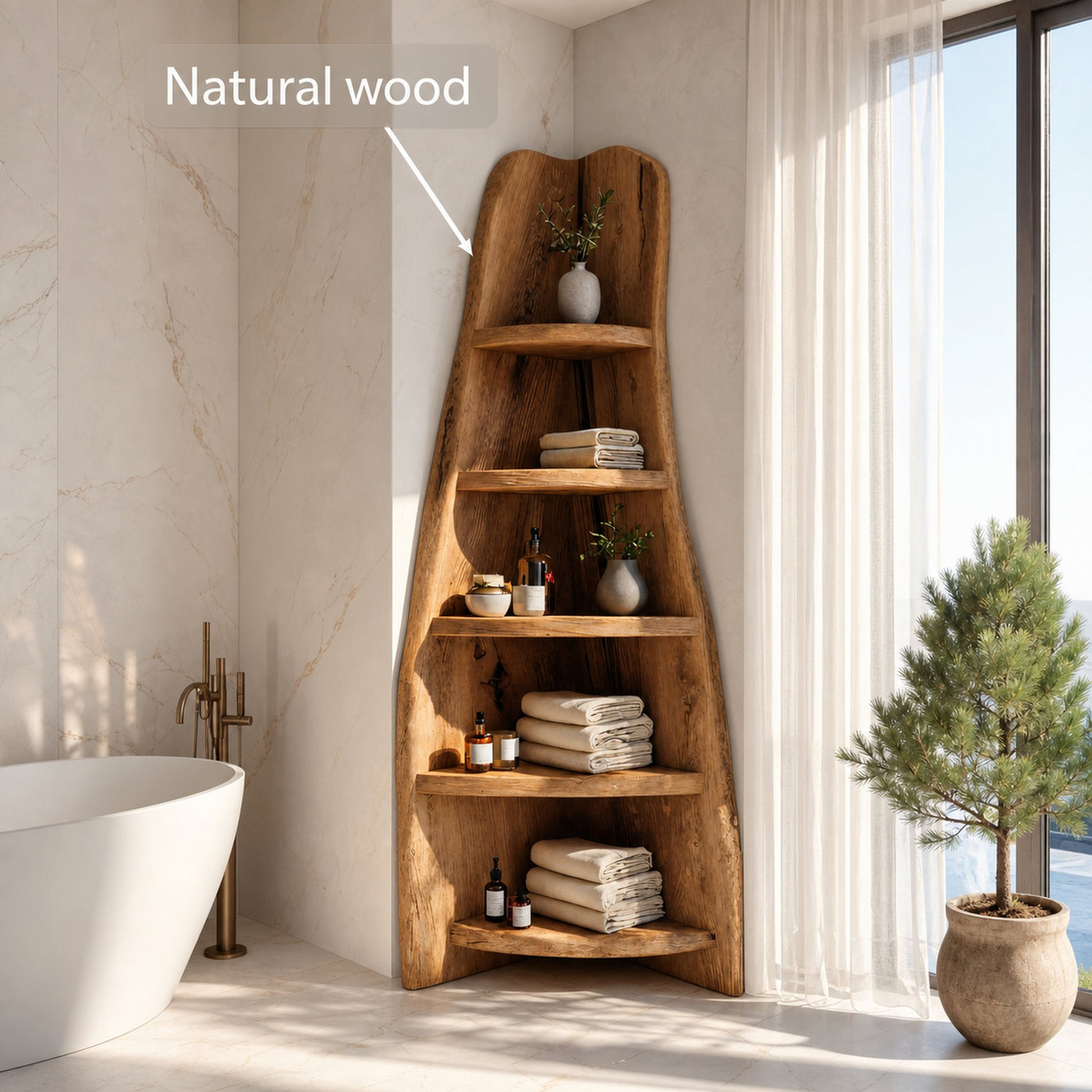 Rustic Live Edge Corner Shelf For Bathroom - product view 6