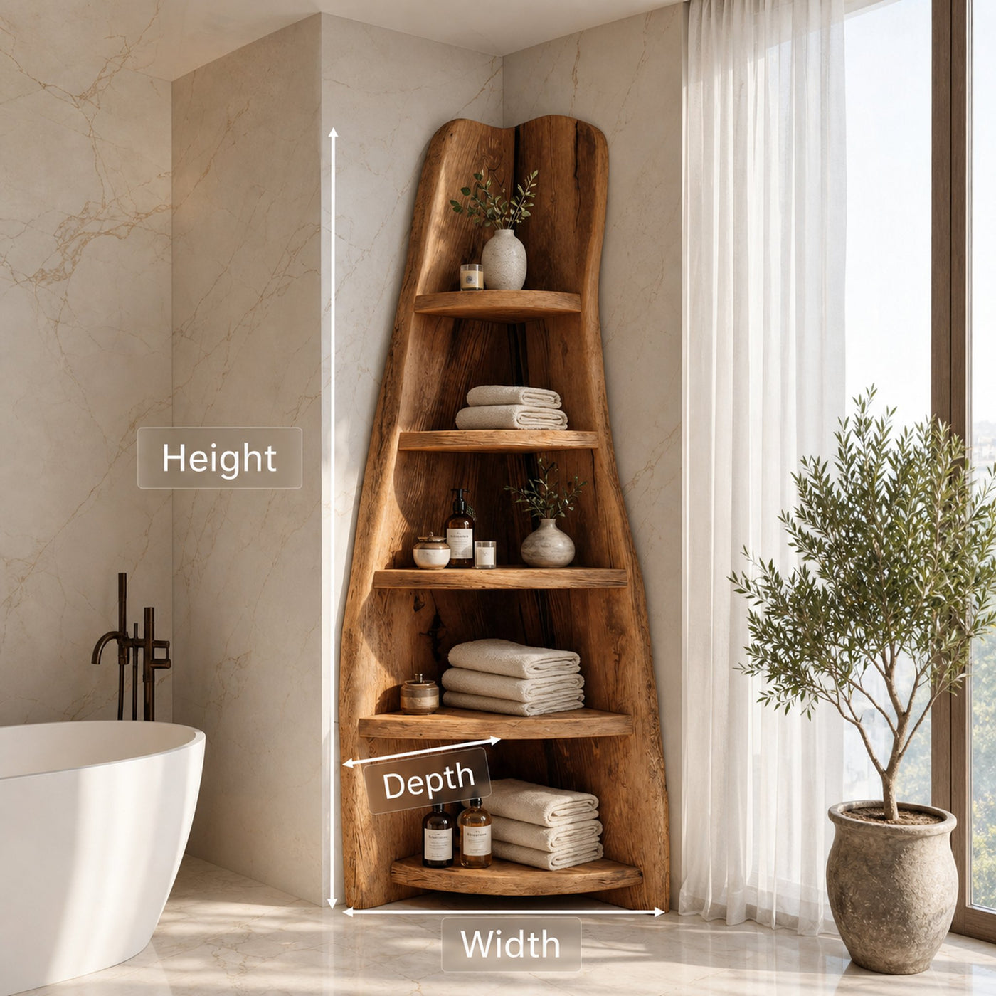 Rustic Live Edge Corner Shelf For Bathroom - product view 8
