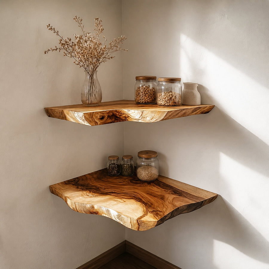 Rustic Live Edge Corner Wall Shelf Kitchen Or Dining Room