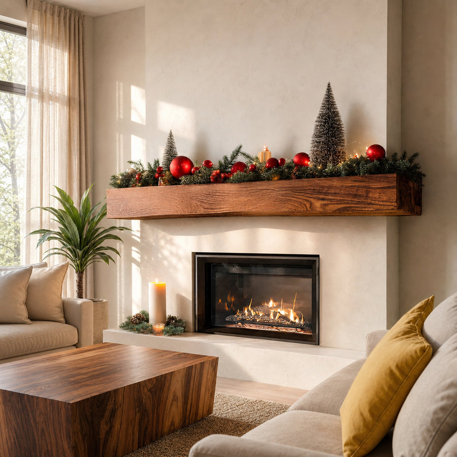Rustic Live Edge Fireplace Mantel For Holiday Decoration