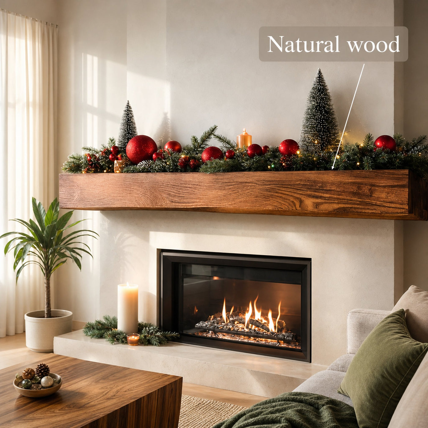 Rustic Live Edge Fireplace Mantel For Holiday Decoration - product view 6