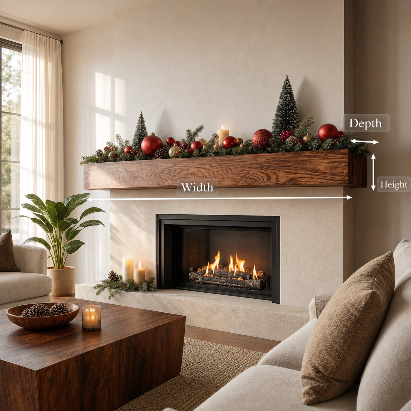 Rustic Live Edge Fireplace Mantel For Holiday Decoration - product view 8