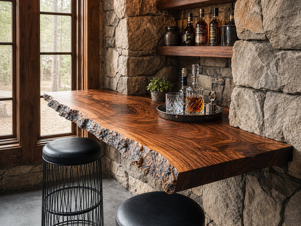 Rustic Live Edge Floating Shelf Bar Countertop Display