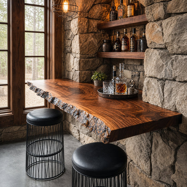 Rustic Live Edge Floating Shelf Bar Countertop Display